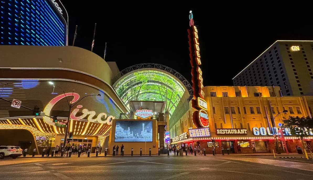 The Fremont Street Experience canopy in downtown Las Vegas at night